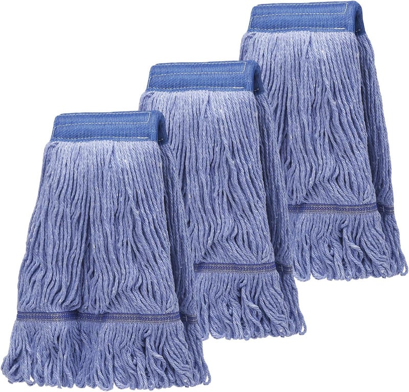 CARPOLY 3 Pack Commercial Replace Mop Head, Reusable Mop Head Refills-Replacement Mop Heads Suitable for Heavy Commercial Industrial Residential Areas,Wet Industrial Cotton Looped End String Mop Head (Blue) - Image 1